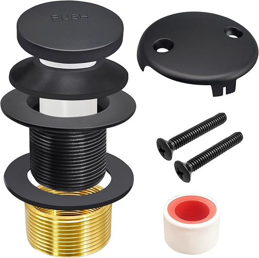 Tub Stopper Bathtub Drain Kit, Black Universal Bathtub Overflow Drain Cover, Metal Tip-Toe Trim Kit with Easy Fit Design for Most Tubs