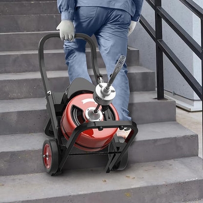 75 ft 1/2 in Cable Drain Cleaning Machine, 450W Auto Feed Portable Electric Sewer Snake, Electric Drain Auger with 6 Cutter Air-Activated Foot Switch for 2 in to 4 in Pipes