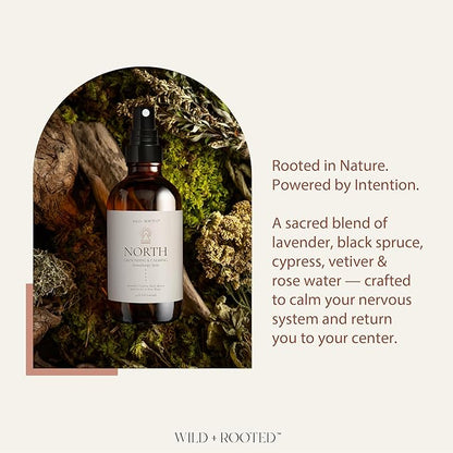 North Aromatherapy Room & Body Spray | Long-Lasting, All Natural Essential Oil Spray - Lavender, Cypress, Black Spruce, Vetiver in Rose Water | Calming & Grounding - 4oz