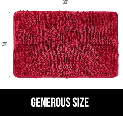 GORILLA GRIP Bath Rug Mat 30x20, Thick Soft Absorbent Chenille, Quick Dry Microfiber Mats, Rubber Backing Washable Shower Floor Rugs, Bathmat Runner, US Designed Bathroom Home Decor Accessories Red