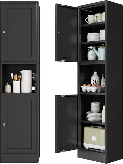 Tall Bathroom Storage Cabinet, Metal Narrow Cabinet with Ajustable Shelves Open Countertop, Slim Pantry Cabinets for Small Spaces, Living Room, Kicthen, Dining Room