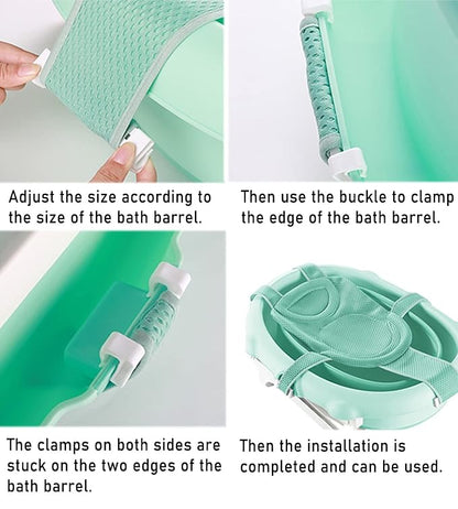 Baby Bath Seat Support Net Soft Headrest Baby Bath Cushion Pad, Breathable Newborn Infant Bathtub Shower Mesh Mat, Adjustable Shower Pad Portable Anti-Slip Bath Sling 0-18 Months, Green (No Bathtub)