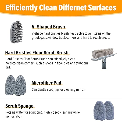 4 in 1 Tile Shower Cleaner Brush, Long Handled Scrub Brush for Shower with Adjustable Long Handle Floor Scrub Brush for Cleaning Bathroom/Shower/Tub/Tile/Kitchen/Glass/Wall