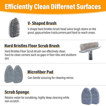 4 in 1 Tile Shower Cleaner Brush, Long Handled Scrub Brush for Shower with Adjustable Long Handle Floor Scrub Brush for Cleaning Bathroom/Shower/Tub/Tile/Kitchen/Glass/Wall