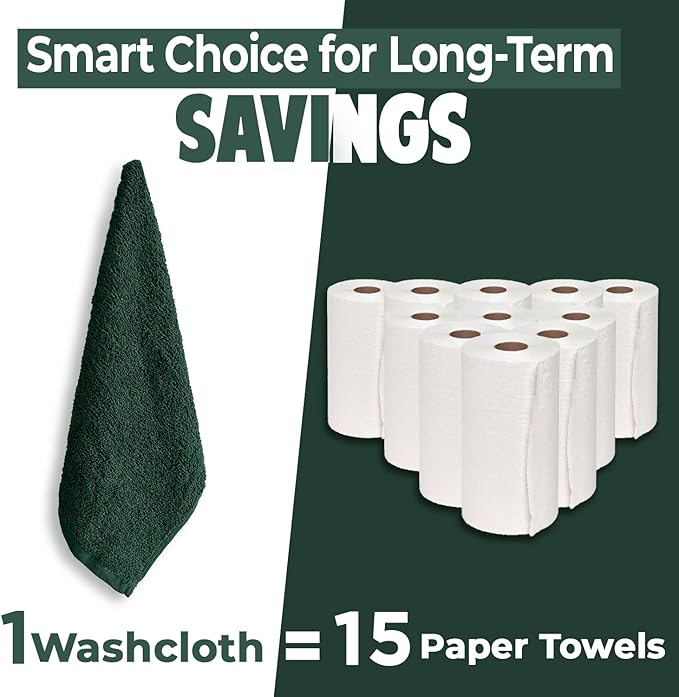 DAN RIVER 24 Pack Wash Cloths for Showering [12x12] - 100% Cotton Washcloths Premium Quality Flannel Face Cloths for Bathroom, Highly Absorbent and Soft Feel Wash Clothes, Red and Green
