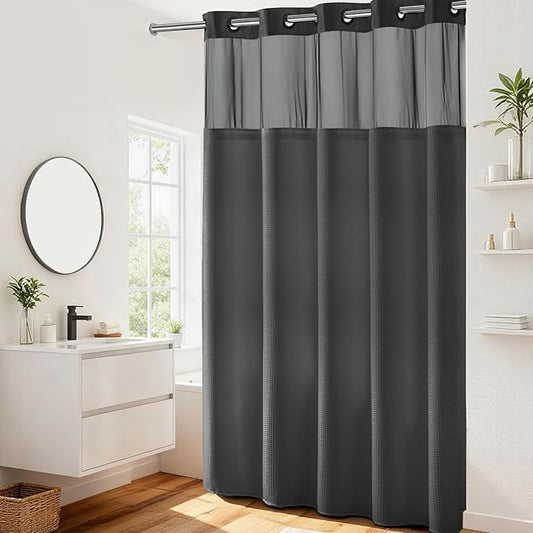 River Dream Heavyweight No Hooks Required Dotted Waffle Weave Shower Curtain with Snap in Liner -Extra Long 71W x 86H,Hotel Grade,Spa Like Bath Curtain,Graphite Grey