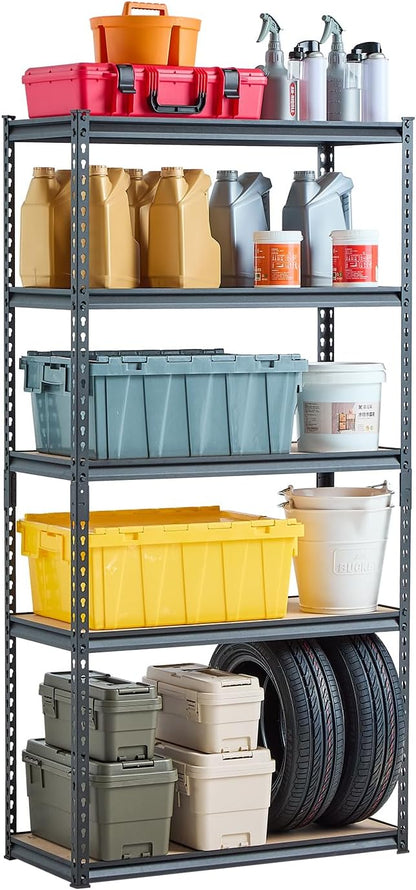 VEVOR Storage Shelves, 2000 lbs, 5 Tier Garage Storage Shelving, 16" D x 36" W x 71.4" H Adjustable Metal Shelves for Garage Shelves Utility Rack Shelf, Ideal for Kitchen, Warehouse, Basement, Black