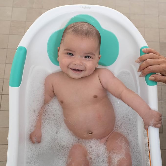 Lulyboo Baby Bath tub with Head Cushion, Bath Tub for Newborn and Toddlers, Ages 0-18 Months, Comfortable & Easy to Clean, Machine Washable Sling, Spacious for Toddlers, Ideal Baby Shower Gift