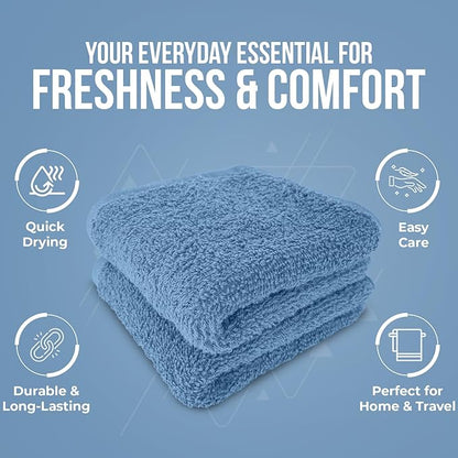 DAN RIVER 12 Pack Wash Cloths for Showering [12x12] - 100% Cotton Washcloths Premium Quality Flannel Face Cloths for Bathroom, Highly Absorbent and Soft Feel Wash Clothes, M Blue