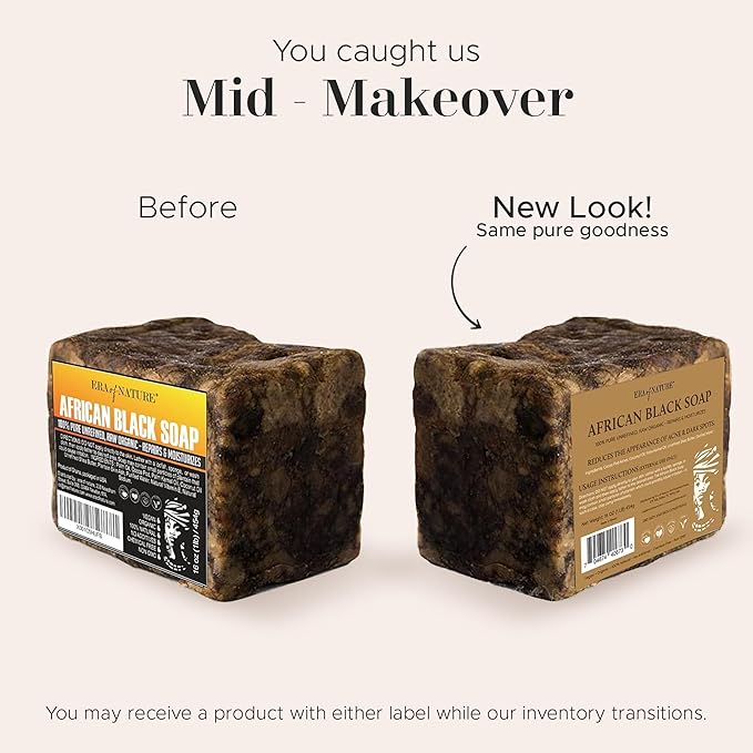 era of nature Best Raw ORGANIC AFRICAN BLACK SOAP, for Dry Skin and Skin Conditions. Pure & Natural Ingredients, Imported From Ghana - 3LB (48oz)