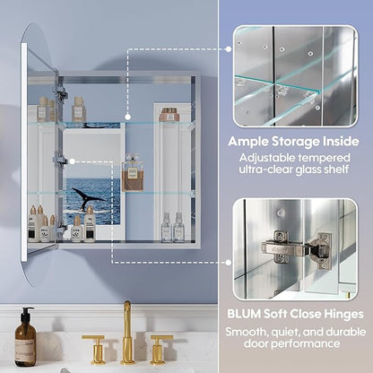 WELLFOR 20" x 32" Bathroom Oval Medicine Cabinet, Beveled Edge Mirror Cabinet, Medicine Cabinet with Adjustable Shelves, Bathroom Cabinet with Reverse Door Installation, Surface or Recessed Mount