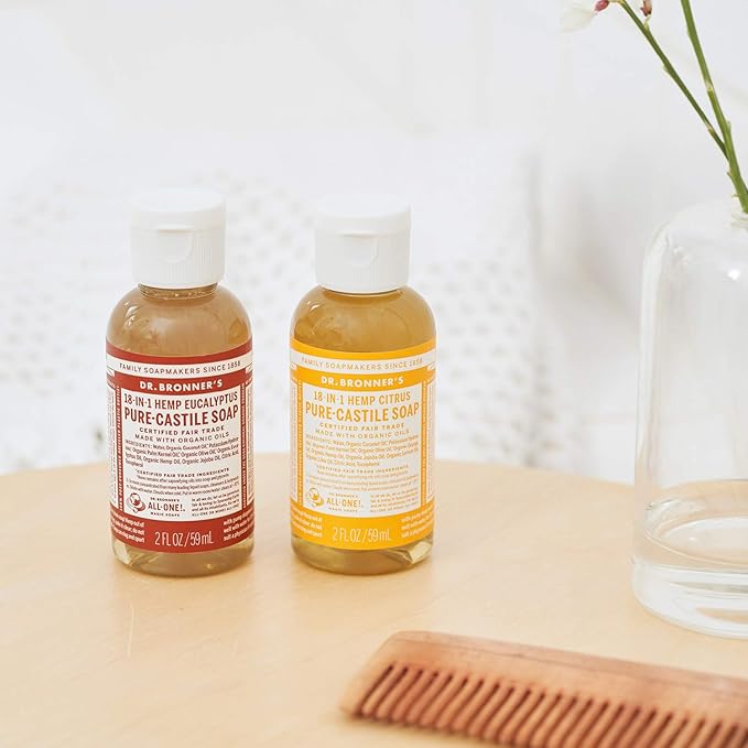 Dr. Bronner's - Pure-Castile Liquid Soap (Citrus, 2 ounce) - Made with Organic Oils, 18-in-1 Uses: Face, Body, Hair, Laundry, Pets and Dishes, Concentrated, Vegan, Non-GMO