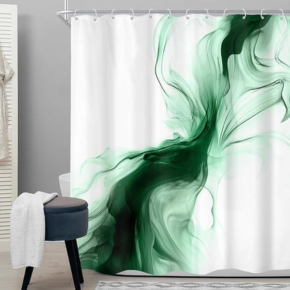 Cinbloo Green Shower Curtain 60Wx72H Abstract Marble Ombre Modern Ink Texture Minimalist Dark Smoke Shapes Bathroom Curtain Set Chic Simple Aesthetic Men Neutral Bath Bathroom Accessories Decor