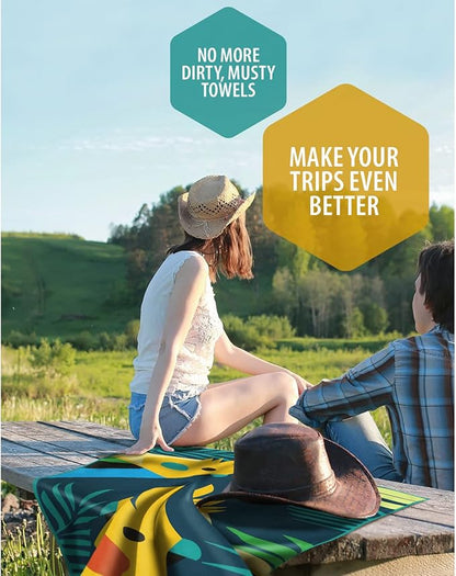 VENTURE 4TH Microfiber Beach Towel: Quick-Dry, Compact, Sand-Free, Absorbent, Sandproof and Lightweight - Perfect for Camping, Beach, and Roadtrips (Striped Seahorse Design | 35x78 inches)