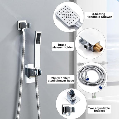 8 Inch Shower Faucet Set Ceiling Mount, High Pressure Rainfall Shower System, Square Rain Shower Head with Handheld Spray Combo, Ceiling Luxury Rainfall Shower Fixtures (L-Style)