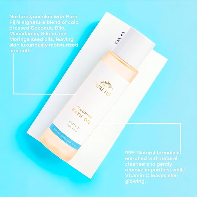 Pure Fiji Bath Oil, Conditioning Body Moisturizer with Natural Ingredients Bath Essential for Women Moisturizing Bath & Body Oil - Coconut (8oz/236ml)