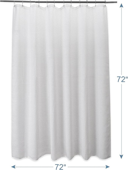 AmazerBath White Shower Curtain Fabric, Waffle Shower Curtain Polyester, Luxury Cloth Shower Curtains for Bathroom, Hotel Quality, Machine Washable, Heavy Duty, 72 x 72 Inches (Matte White)
