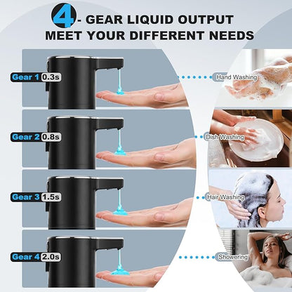 2 Pack Automatic Soap Dispenser: 13.52oz/400ml Wall Touchless Liquid - 4-Level Adjustable Modern Electric Hand Soap Dispenser - Kitchen Bathroom Kids Family Black
