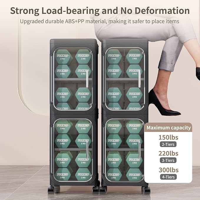 KHNR 2-Tiers Slim Bathroom Storage Cabinet, Foldable Storage Cabinets,Narrow Bathroom Storage,Movable Bathroom Storage Organizer for Small Spaces,Bathroom,Kitchen,Laundry,Black