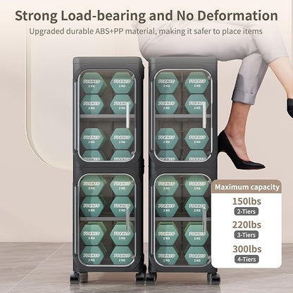KHNR 5-Tiers Slim Bathroom Storage Cabinet, Foldable Storage Cabinets,Narrow Bathroom Storage,Movable Bathroom Storage Organizer for Small Spaces,Bathroom,Kitchen,Laundry,Black