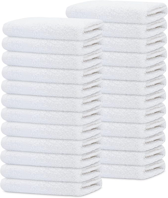 GOLD TEXTILES 12 Pack Economy White Washcloths Set (12x12 inches) - Cotton Blend Commercial Grade Cleaning Rags, Quick Drying & Soft Face Cloths, Fingertip Towels for Bathroom, Spa, Gym, and Kitchen