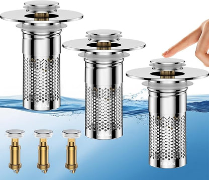 Bathroom Sink Drain Strainer,Universal Pop-Up Sink Stopper Hair Catcher, Anti-Clog Stainless Steel Drain Filter Basket, Removable Sink Drain for Bathroom Sink Stopper Replacement