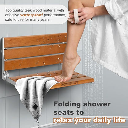 18" Wall Mount Shower Seat, Shower Bench Wall Mount for Inside Shower, Fold Down Shower Seat, Shower Seats for Adults