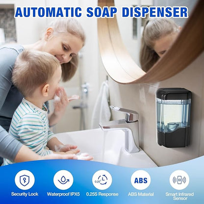 4 Pack Automatic Soap Dispenser Touchless,600 ml / 20 oz Commercial Hand Soap Dispenser,Wall Mount Hand sanitizer Dispenser for Bathroom Offices Home Kitchen Hotel（Black）