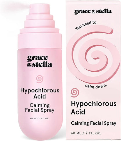 grace & stella Hypochlorous Acid Spray for Face - Body Acne Spray - Gentle Face Mist to Calm Redness & Flare-Ups Back Acne - Soothing Facial Mist for Sensitive Skin - Travel Size (60 ml/2 fl oz)