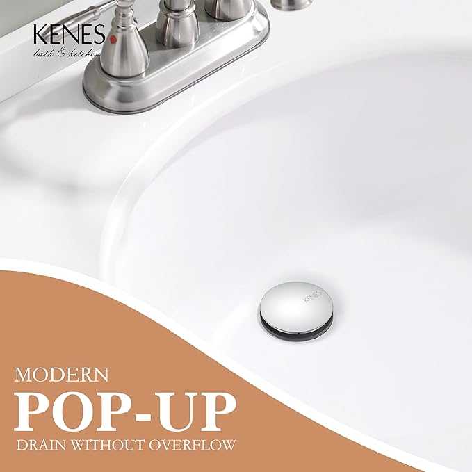 KENES Bathroom Vessel Sink Pop Up Drain Assembly Without Overflow, Chrome Bathroom Vanity Sink Drain Stopper, Anti-Clogging Drain Strainer, KE-P300A-5