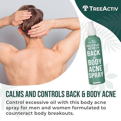 Salicylic Acid Back & Body Acne Spray, Back Acne Solution For Women And Men, Acne Body Spray with Tea Tree Oil, Fast-Drying Back Acne Spray, Fine Mist, Back Acne Spray, 4 fl oz, 2-pack