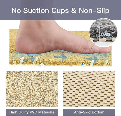 Shower Mat Non Slip,27 x 27 Inch Extra Large Bath Mat with Drain,Soft Square Loofah Shower Stall Mat Bathtub Mat for Bathroom,Without Suction Cups (Beige)