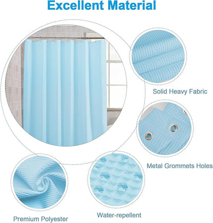 AmazerBath Baby Blue Shower Curtain Fabric, Waffle Shower Curtain Polyester, Heavy Duty 240GSM, Hotel Quality Bathroom Shower Curtains, 72 x 72 Inches