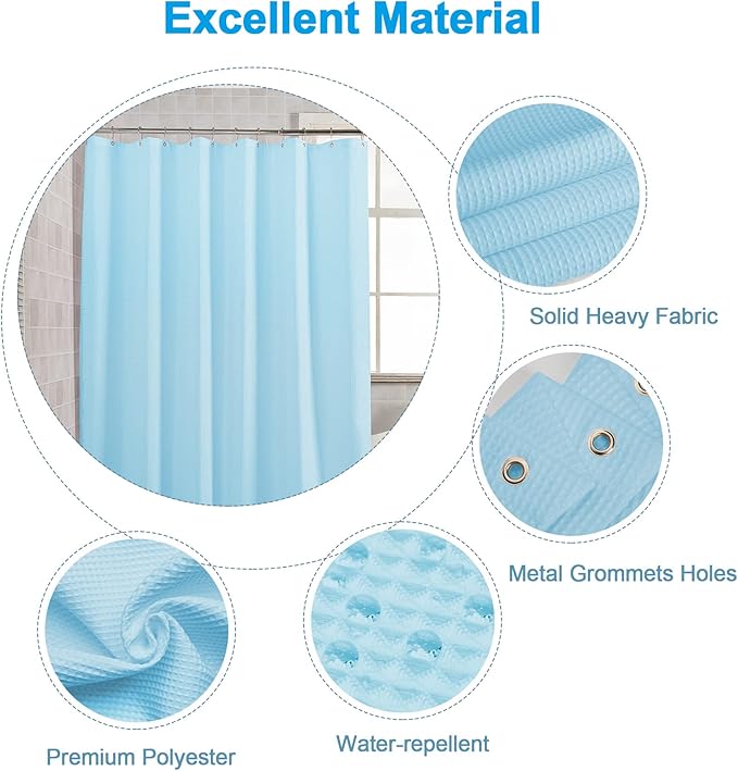 AmazerBath Waffle Shower Curtain, Baby Blue Shower Curtain Fabric Long with Waffle Weave, Heavy Duty 240 GSM, Hotel Quality Bathroom Shower Curtains, 72 x 78 Inches