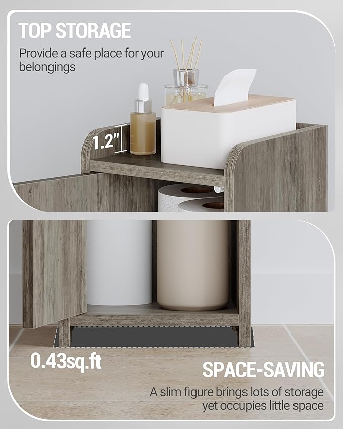 Bathroom Storage Cabinet, Corner Floor Cabinet with 2 Doors and Adjustable Shelf, Narrow Toilet Paper Cabinets, Bathroom Organizer for Small Spaces, 7.9" D x 7.9" W x 29.5" H Greige