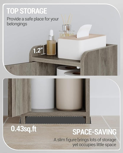 Bathroom Storage Cabinet, Corner Floor Cabinet with 2 Doors and Adjustable Shelf, Narrow Toilet Paper Cabinets, Bathroom Organizer for Small Spaces, 7.9" D x 7.9" W x 29.5" H Greige