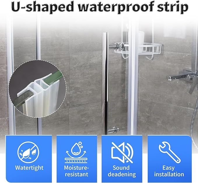 Shower Door Side Seal Strip,79 Inch U-Type Frameless Shower Door Seal, U-Type Shower Door Sweep for 1/4"(6mm) Thick Glass