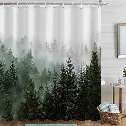 Aipon Green Misty Forest Shower Curtain Nature Tree Shower Curtain Set Dark Green Fabric Waterproof Shower Curtains for Bathroom Decor with 12 Hooks (72'' × 78'', Green4)
