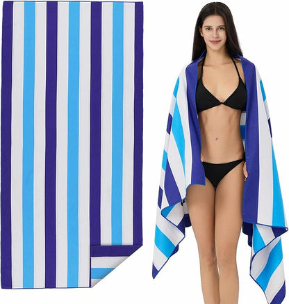 Microfiber Extra Large, Oversized Beach Towels (70''x35'') - 4 Pack XL Quick Dry Striped Towels for Adults & Women，Sand Free for Pool, Spa, Swim & Travel - Ultra Absorbent & Lightweight