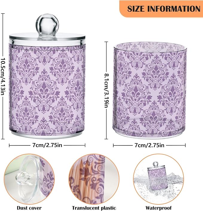 MNSRUU 4 Pack Qtip Holder Organizer Dispenser Purple Morden Floral Bathroom Containers Bathroom Vanity Storage Canister Apothecary Jars for Cotton Swabs/Pads/Floss