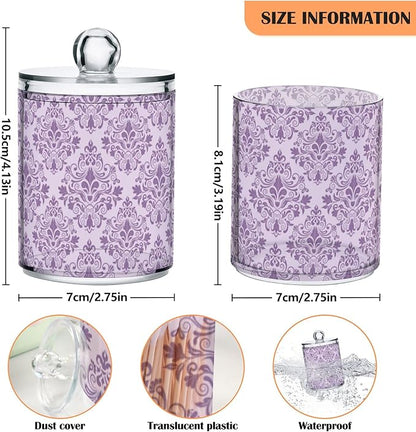 MNSRUU 4 Pack Qtip Holder Organizer Dispenser Purple Morden Floral Bathroom Containers Bathroom Vanity Storage Canister Apothecary Jars for Cotton Swabs/Pads/Floss