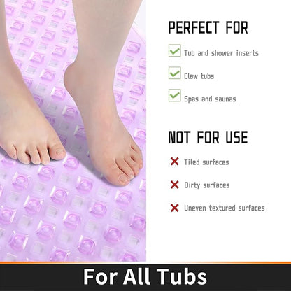 Yimobra Non Slip Bath Mat, Super Strong Suction Cups,34.5"x15.5"Long Tub Mat with Drain Holes, Machine Washable Fast Draining Shower Mats, Bathroom Essentials,Clear Purple