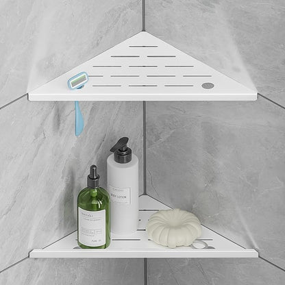Corner Shower Shelf with Razor Hole, Rustproof Stainless Steel Shower Organizer, No Drilling Tile Shower Shelves, Modern Bathroom Shelf for Tile Wall, Grout in Shelf for Bathroom 2-Pack, 10"