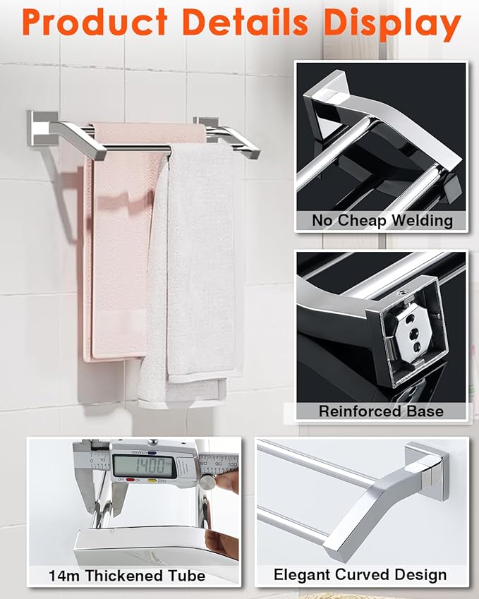 Alise Double Towel Bars, Wall Mount Towel Holder, Heavy Duty SUS304 Stainless Steel, Polished Chrome, 16 Inch