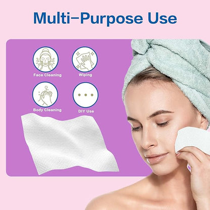 Vinda Face Towels, Disposable, XL facial towels, 50 Count - Thick 100% Rayon Fabric Dry Wipes for Sensitive Skin & Makeup Removal