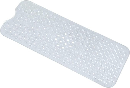 Anti-Slip Bathtub Shower mat, 39.3×15.7 inch（Approximately 100 × 40cm） Soft Oversized Machine Washable Non-Slip Bathtub mat with Drainage Holes, Bathroom Floor Suction Cup.（1-Clear White）