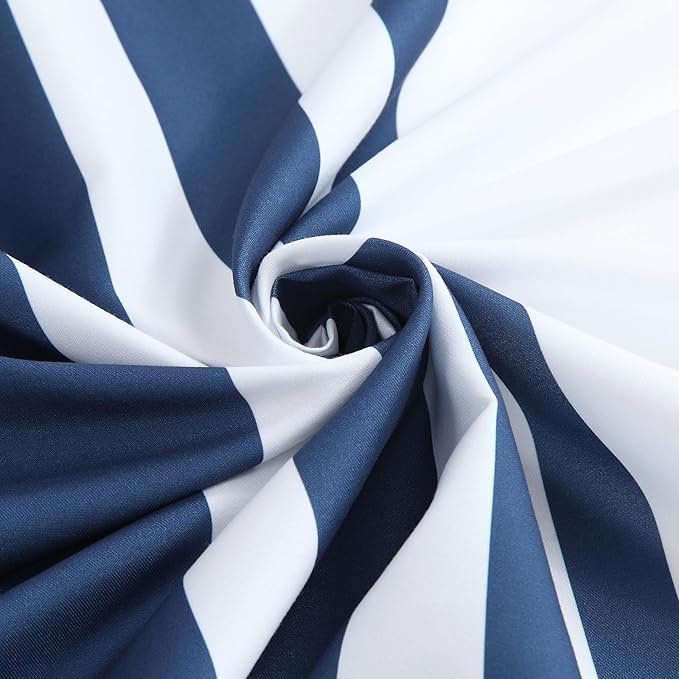 Extra Long Blue and White Striped Shower Curtain 72x84 Inches, Waterproof Fabric with Modern Gradient Lines, 12 Rustproof Grommets & Weighted Hem