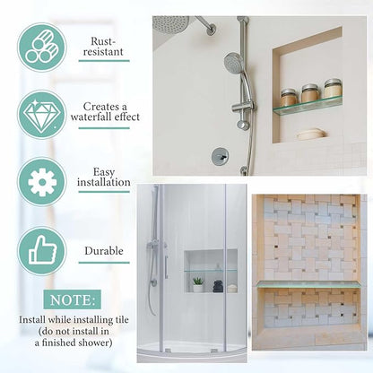 2 Pcs 13-5/8" X 4-1/4" X 3/8'' Thick Tempered Glass Shelf Clear Flat Polished, Flush-Mounted Floating Shelf for Bathroom Essentials & Shower Niche No Mounting Hardware Required