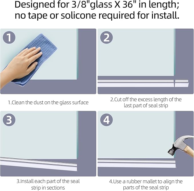 POZIA Shower Door Bottom Seal Frameless Glass Shower Door Seal Strip Clear Vinyl Durable Stop Shower Leaks and Create a Water Barrier Ultra Clear (2PACK-3/8in)