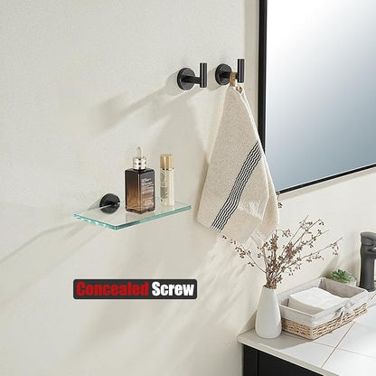 JQK Bathroom Glass Shelf Oil Rubbed Bronze, Tempered Glass Shower Storage 8 by 5 inches, 304 Stainless Steel ORB Wall Mount 2 Pack, TGS101L8-ORB-P2